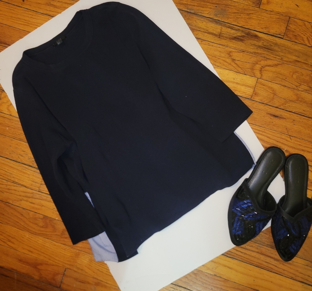 COS‎ 3/4 sleeve Nautical Preppy Mixed Media Sweater M